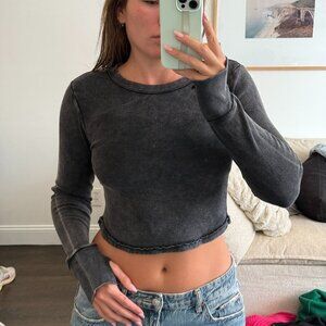 Fitted Acidwash Grey Longsleeve Ribbed Tee – Free People Movement